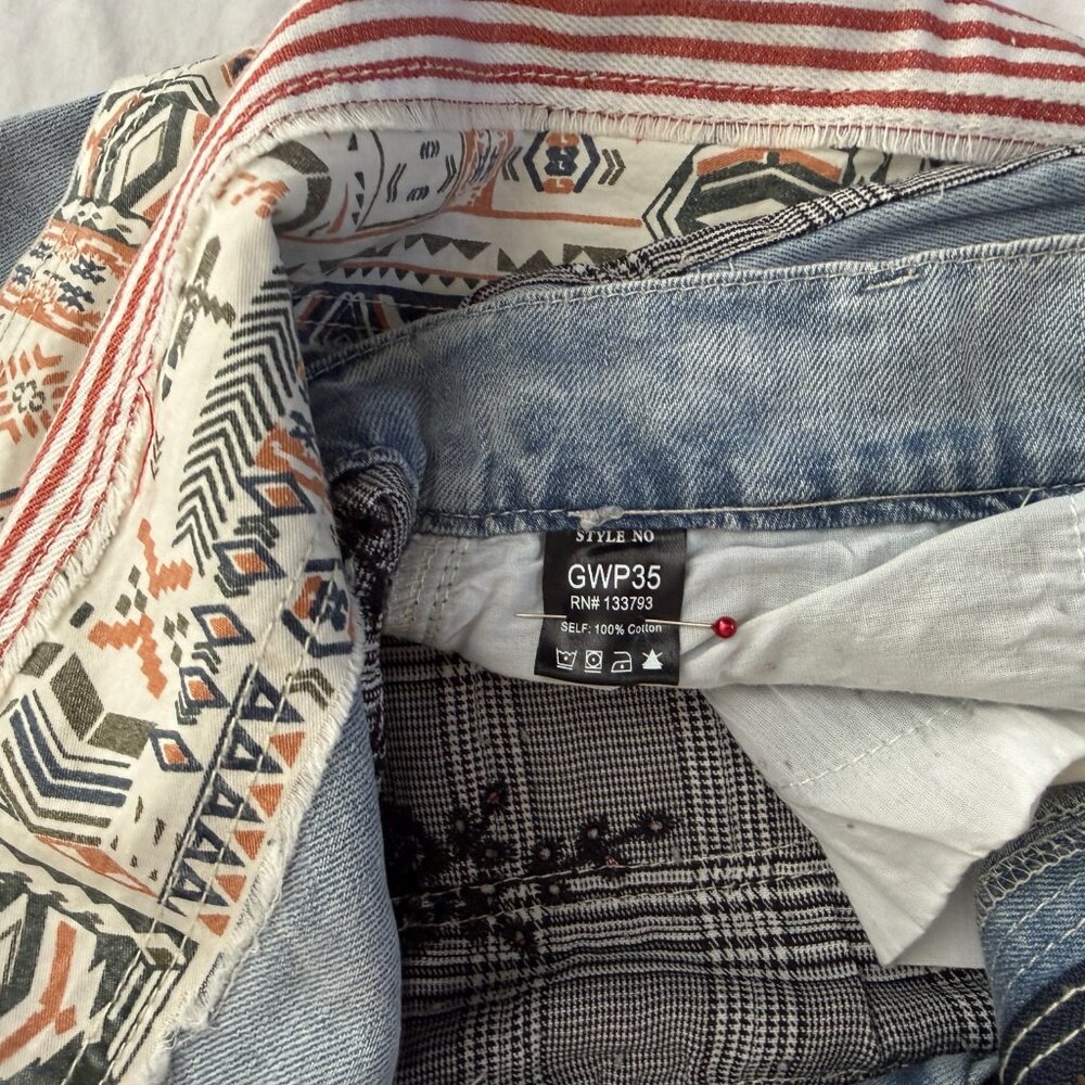 Boho Grunge Street Punk Denim Extreme Oversized Raw Edge Distressed Jeans - Picture 11 of 13